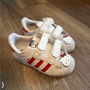 Adidas White and Red Sneakers with Velcro Straps